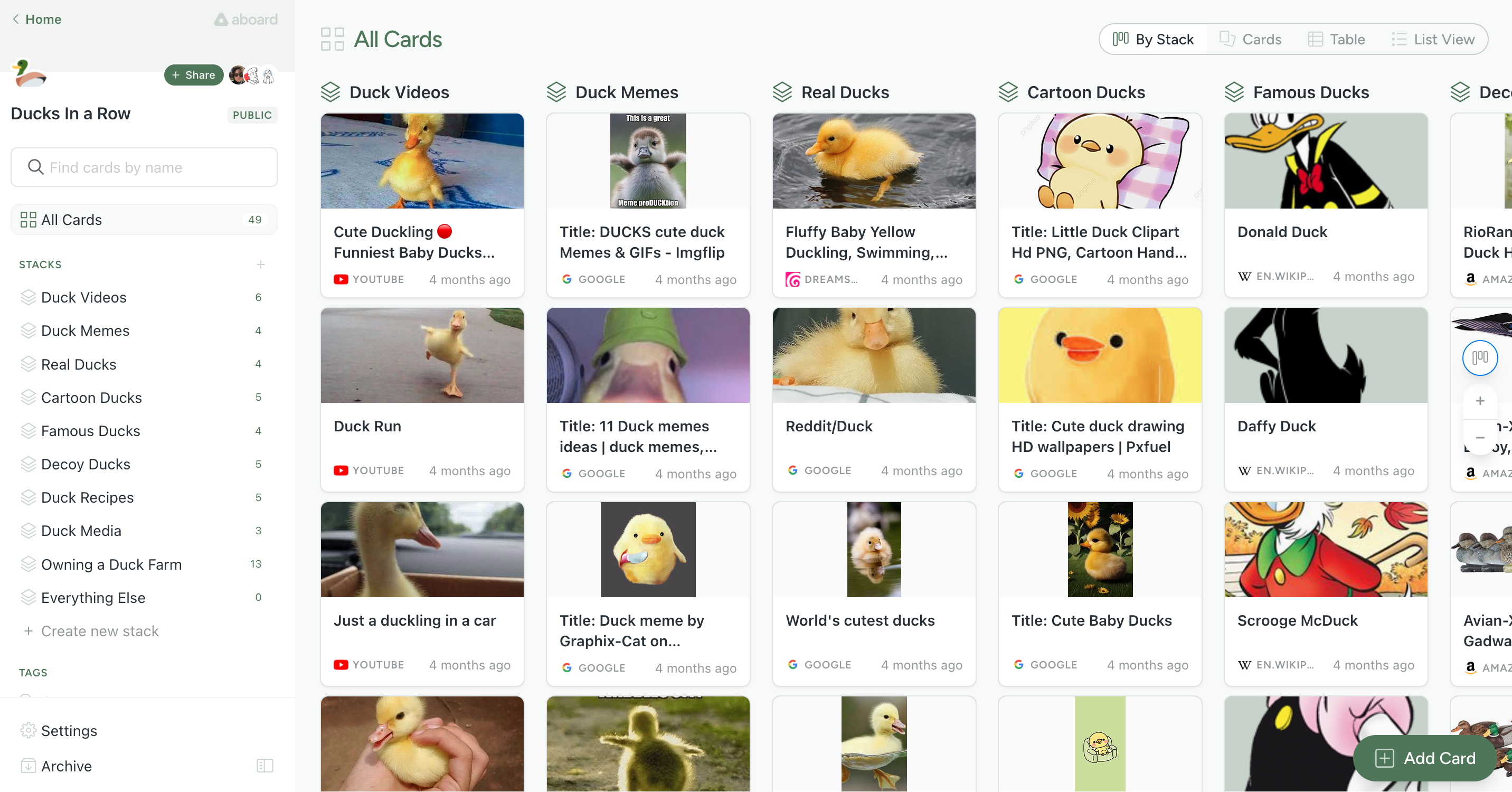 Screenshot of a board featuring duck images
