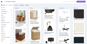 Screenshot of a board for The Kitchen Cheetah featuring baskets, lights, and lamps