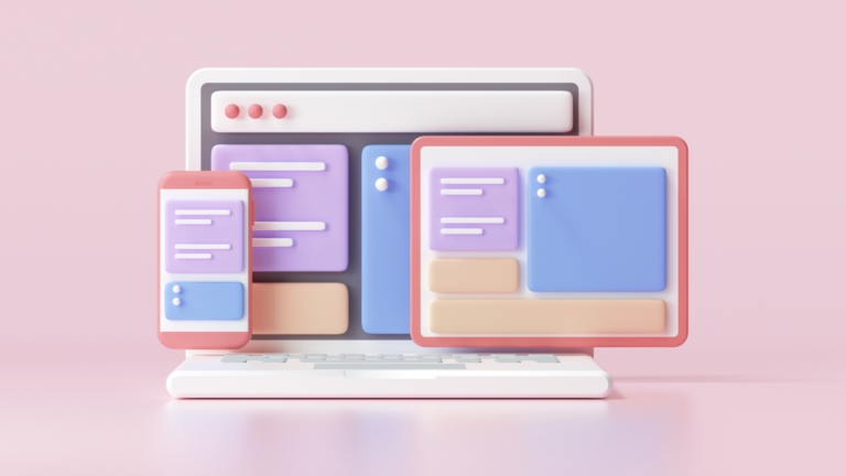 Episode cover image featuring soft, clay-like renderings of a tablet, laptop, and mobile phone in pastel shades against a light pink background.