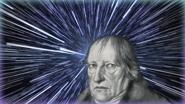 Image of the philosopher Hegel set against a space background.