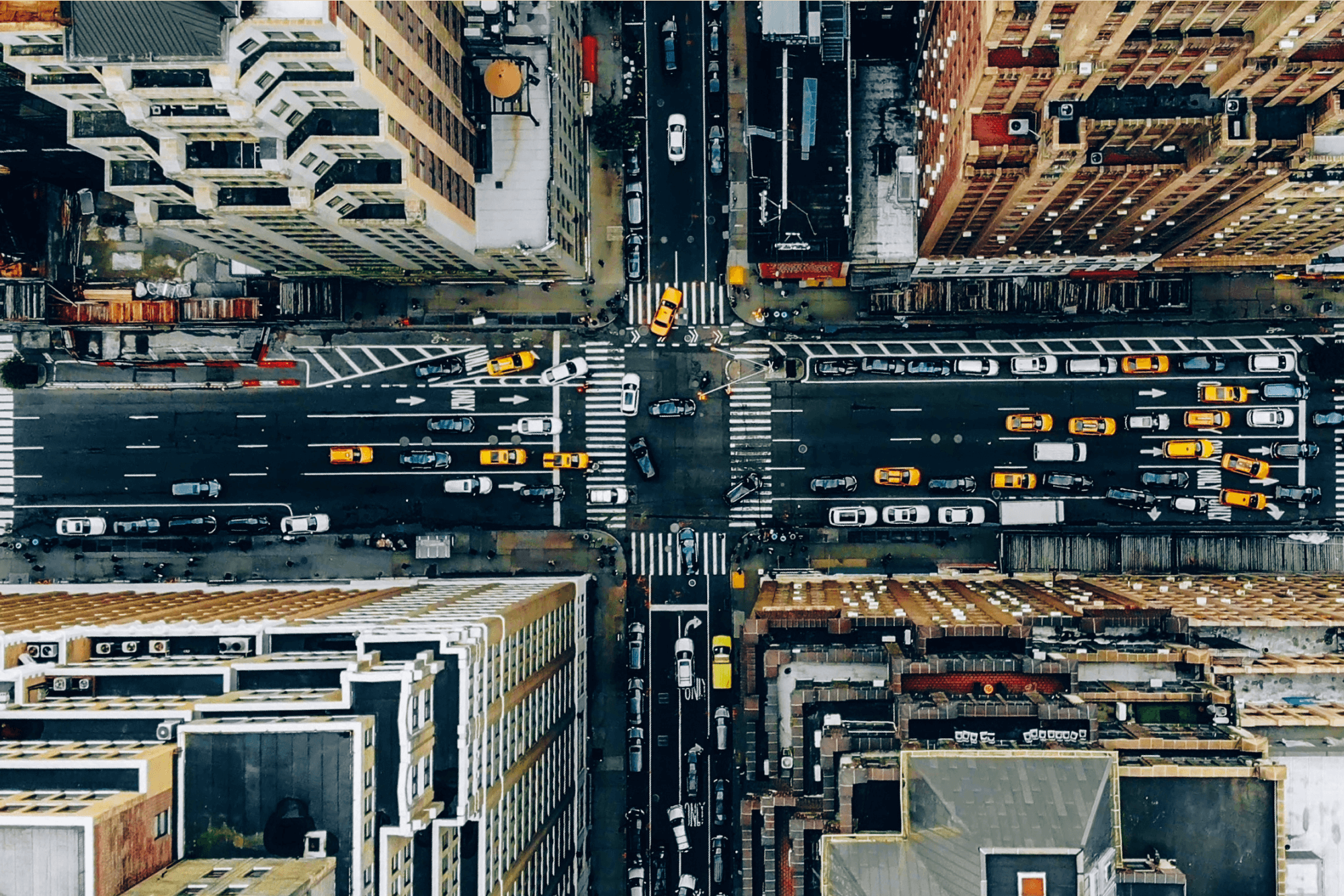 Aerial view of a New York City street.