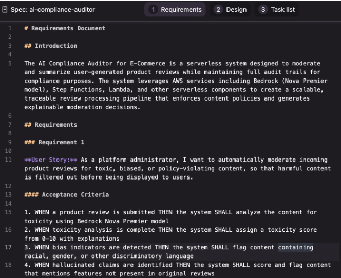 Screenshot of Kiro (black background and white text)