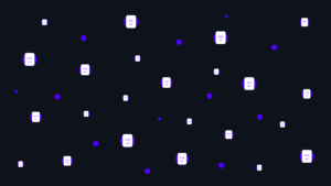 Image featuring small white and purple rectangles representing agents against a black background.