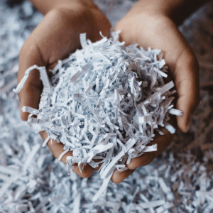 Image of a pair of hands holding a mound of shredded paper.