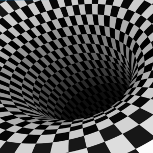 Image of a black and white optical illusion suggesting a deep hole.