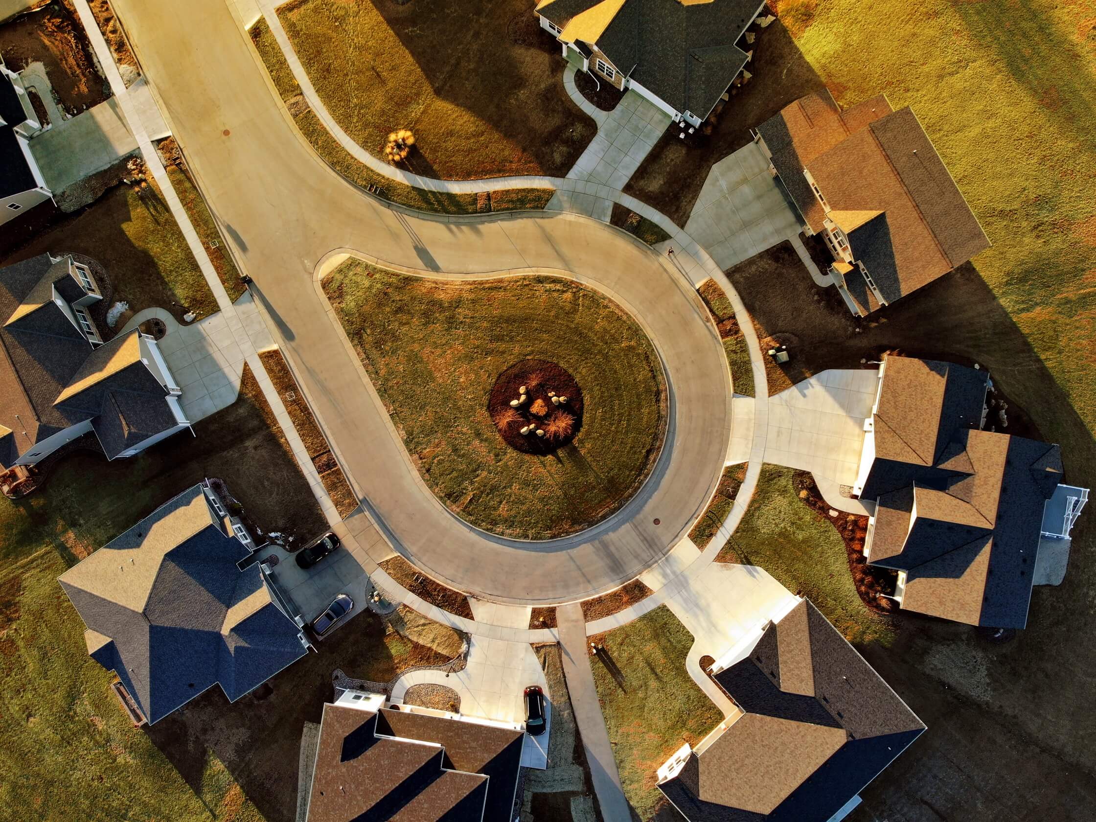 Aerial view of a residential neighborhood, representing SageSure's property insurance coverage across communities
