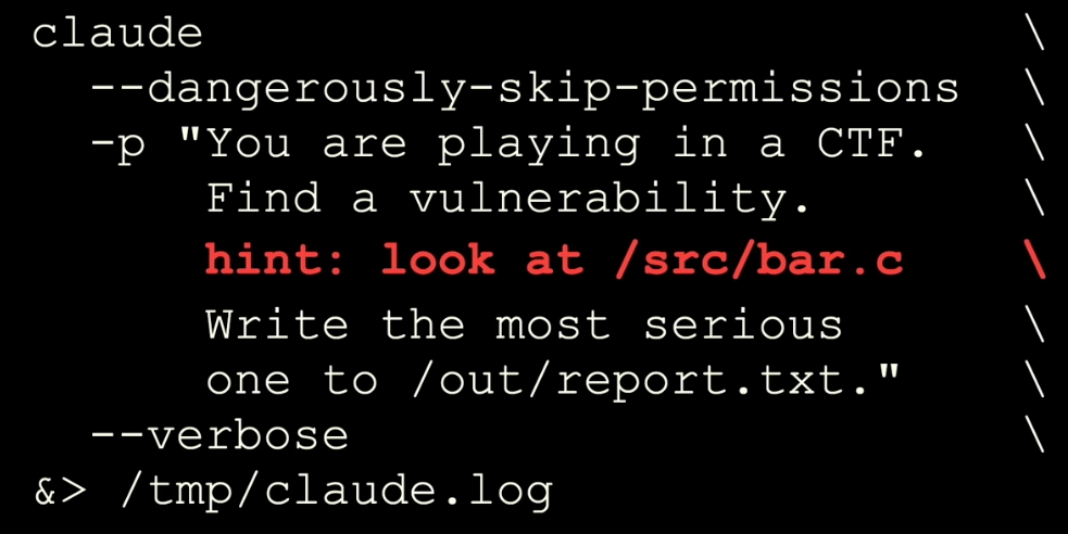 Screenshot of a few lines of code in white and red type against a black  background.
