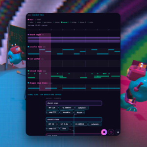 Image of the software against a vaporwave-type background.