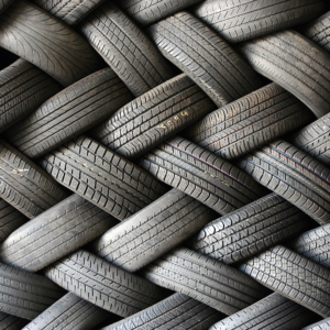 Image of many tires in an interlocking pattern.